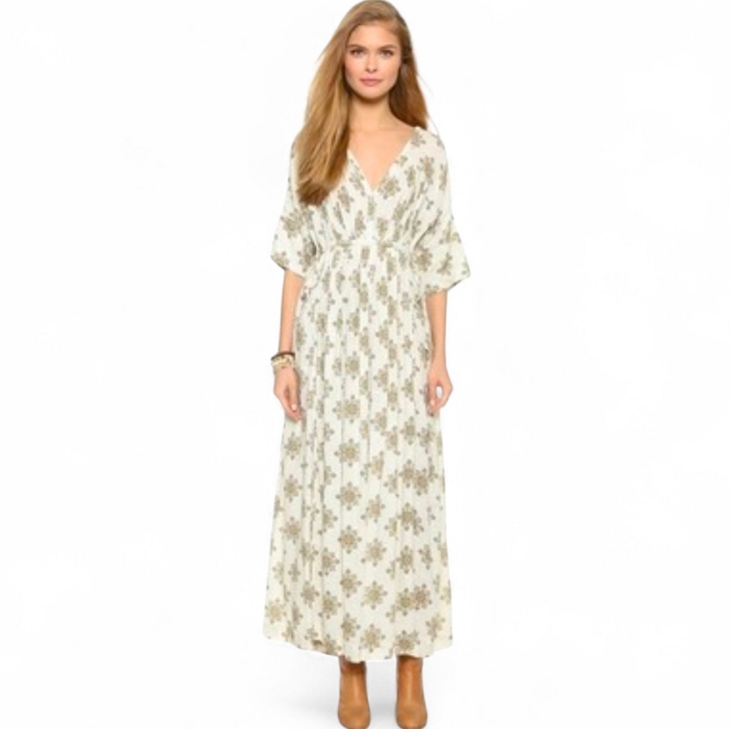 Free People X Revolve Oasis Boho Kimono Sleeve Maxi Dress Vanilla Combo - Small